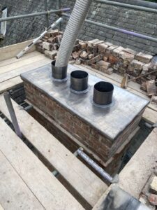 Lead chimney tray installed during a chimney stack rebuild in York