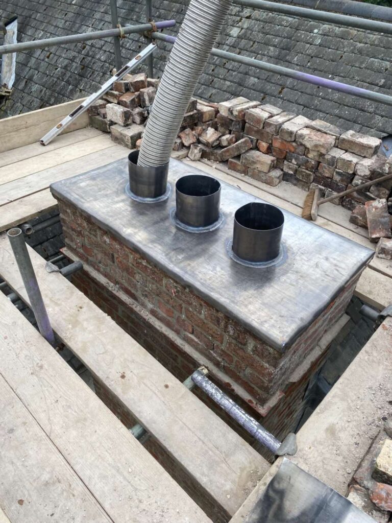 Lead chimney tray installed during a chimney stack rebuild in York