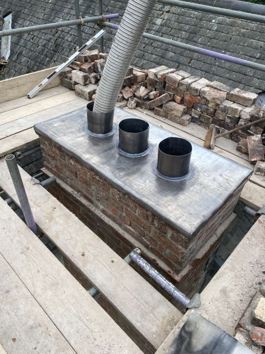 Lead chimney tray installed during a chimney stack rebuild in York